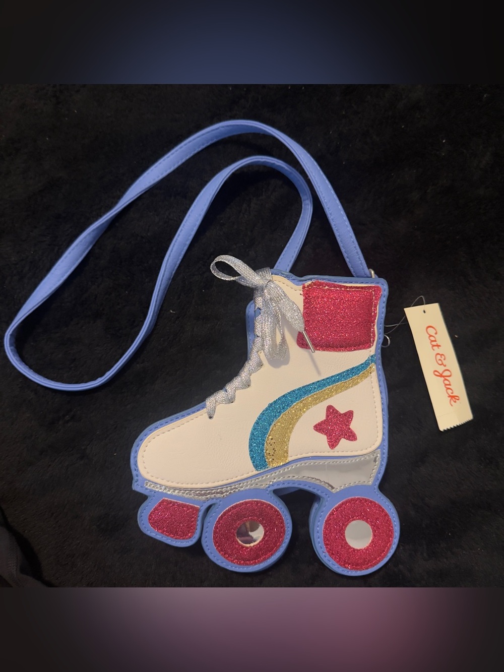 Cat & Jack Roller Skate Crossbody Bag in White with Pastel Blue